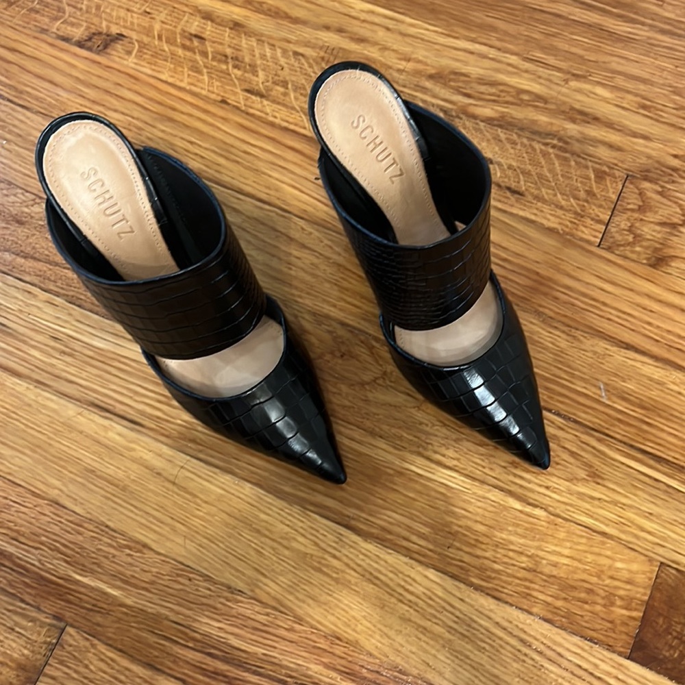 Schutz Quereda Black Mock Crocodile Stiletto Heel Mule size 8.5 - Picture 3 of 6
